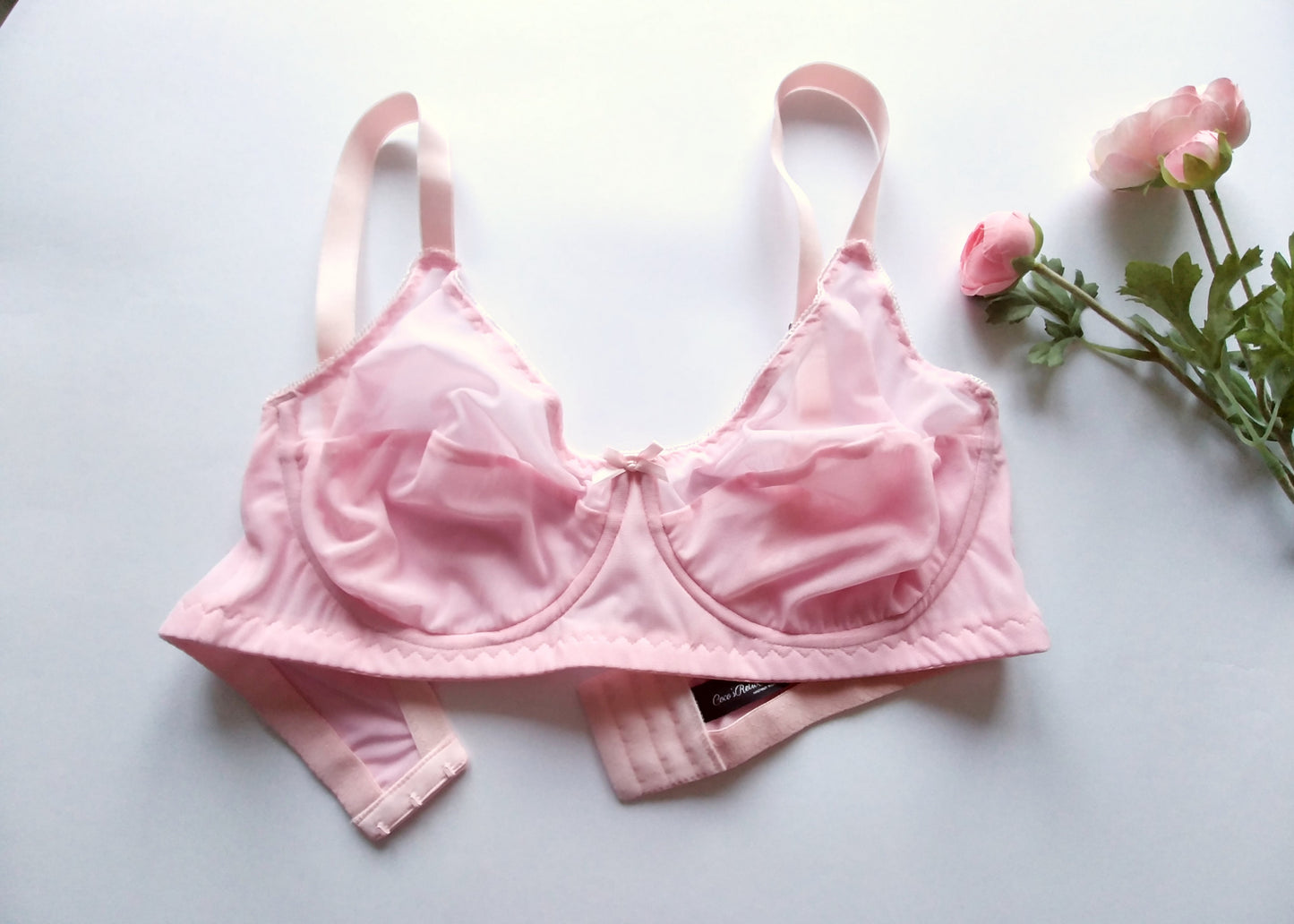 pink partially transparent full cup soft bra with wires