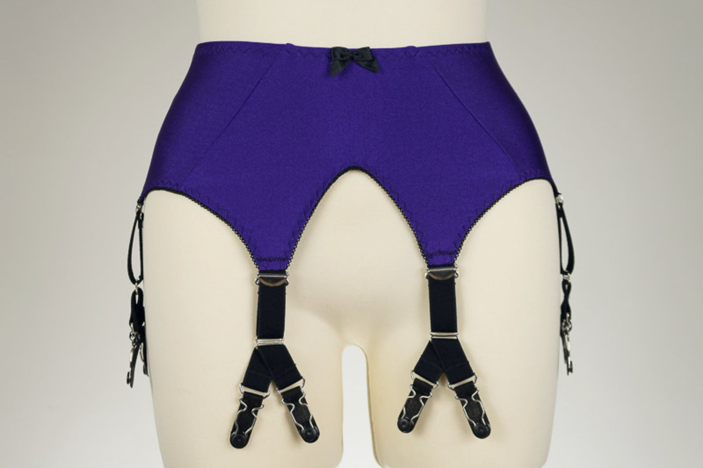 blue Wide Jean garter belt with 6 black Y-straps