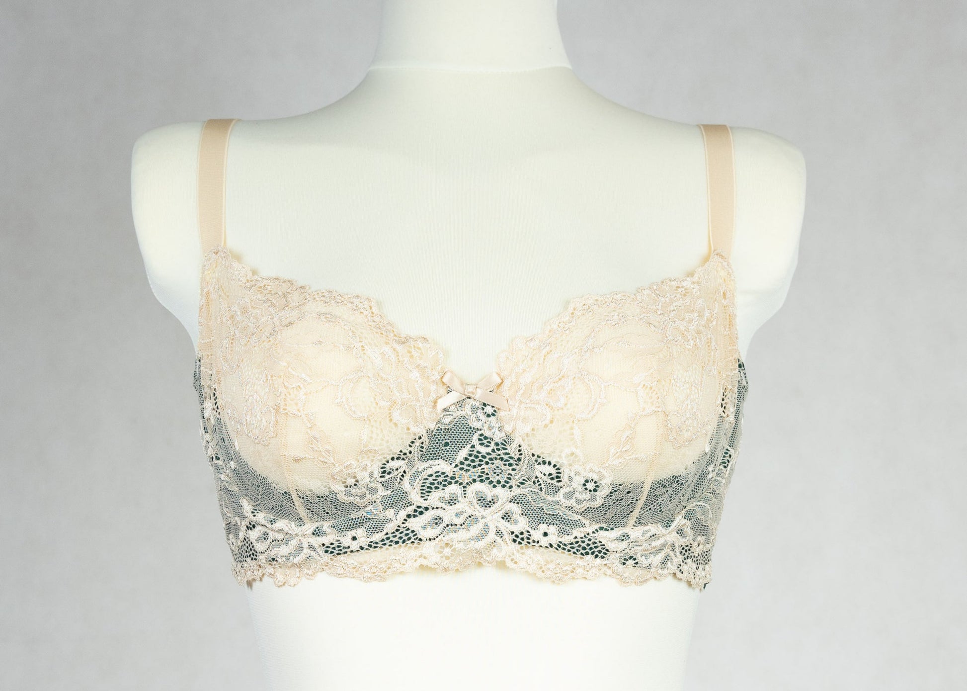 green and beige soft lace Judith bra