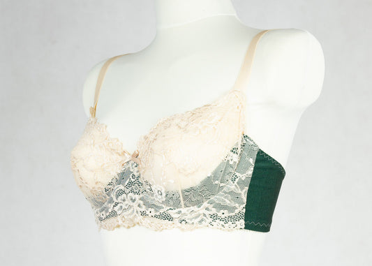 green and beige soft lace Judith bra, side view