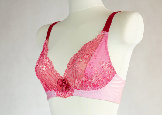 pink wireless bra/bralette size 34C/or european size 75C, side view