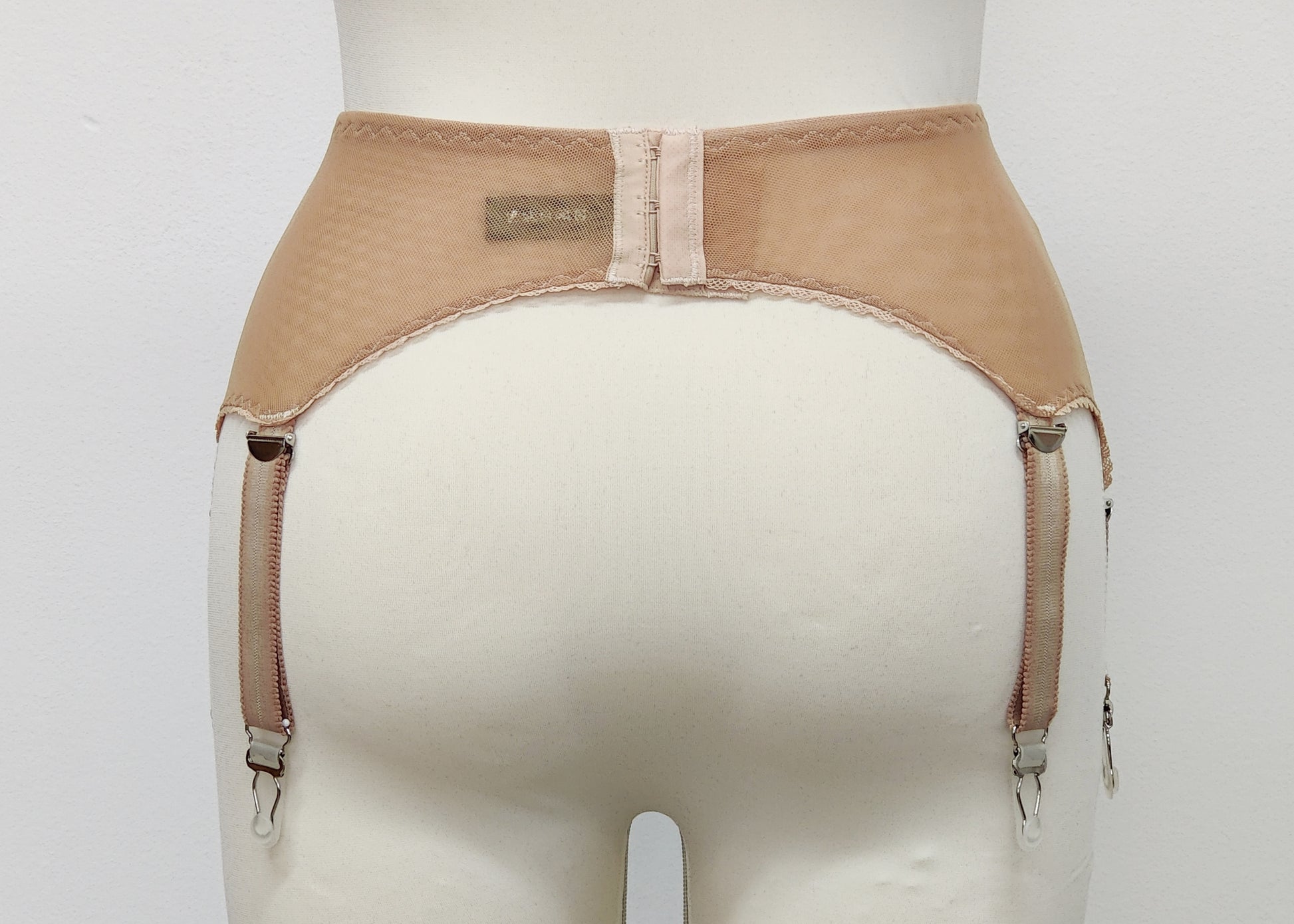 beige sheer 4 strap Lula garter belt,  back view