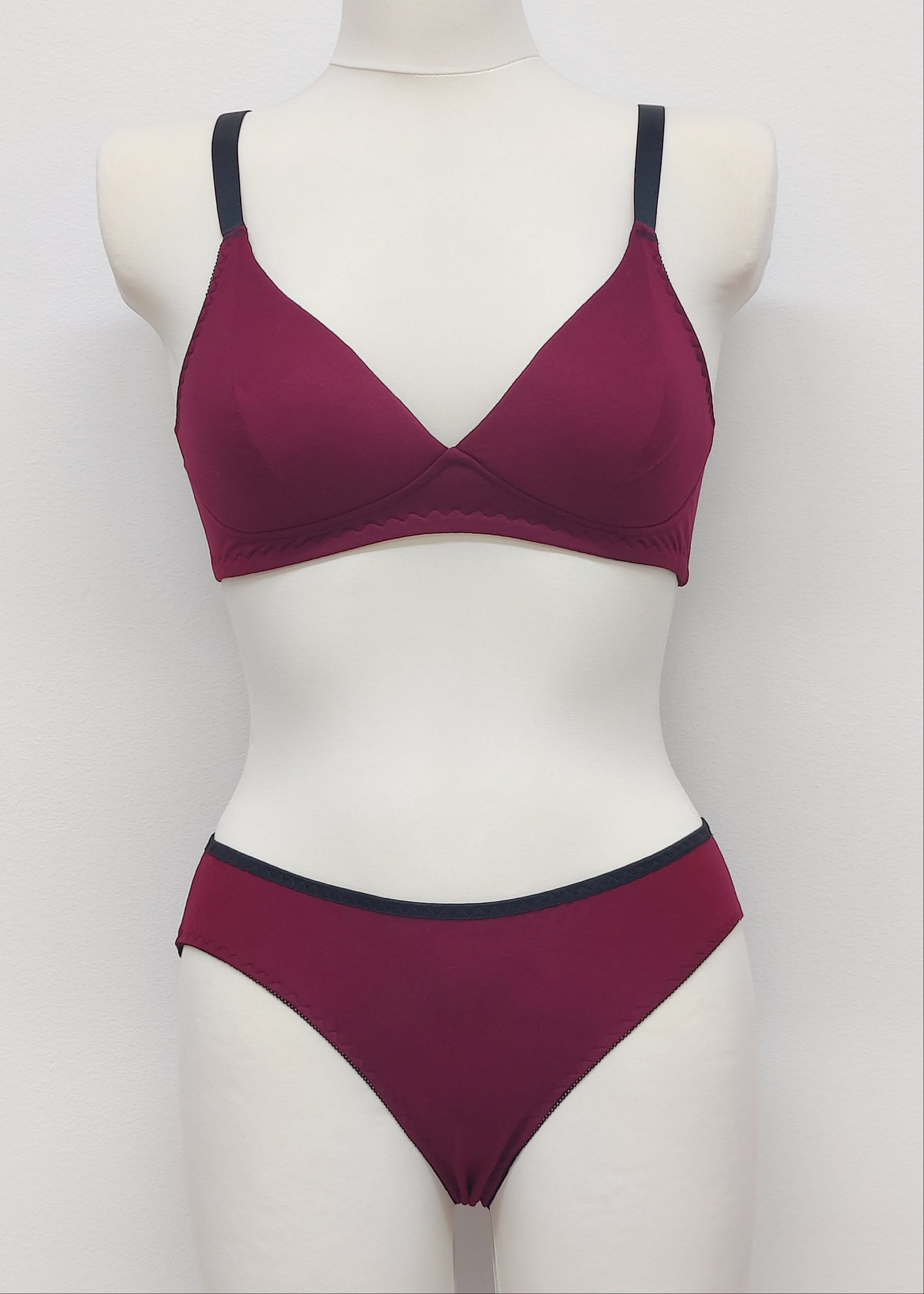 burgundy red cotton Kim panties, with matching Olivia bralette