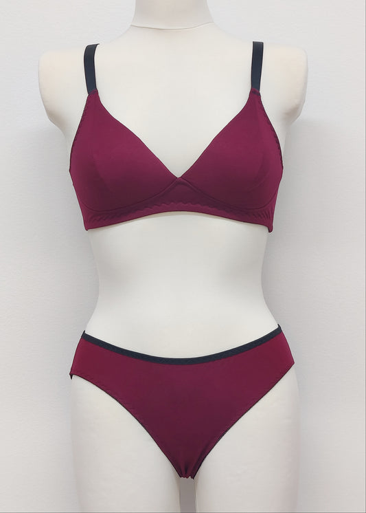 burgundy red cotton Kim panties, with matching Olivia bralette
