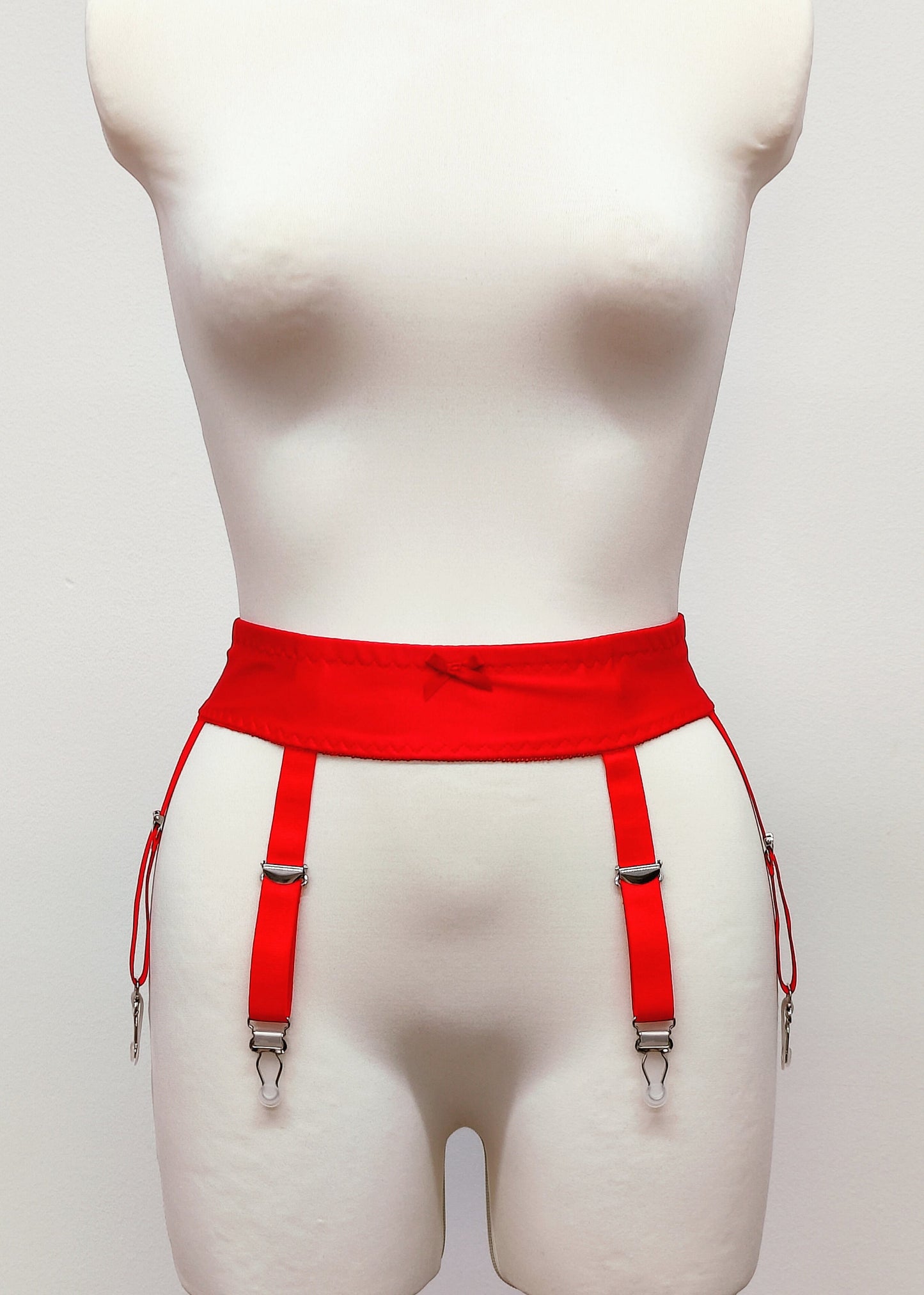 red narrow 60's style Summer garter belt with 6 straps