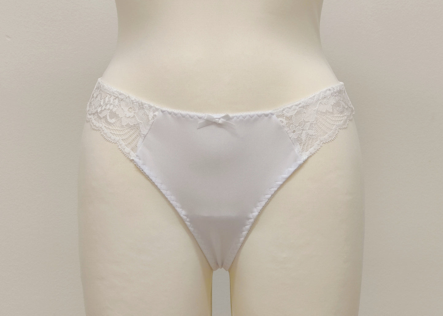 white Eve thong panties with lace side panels
