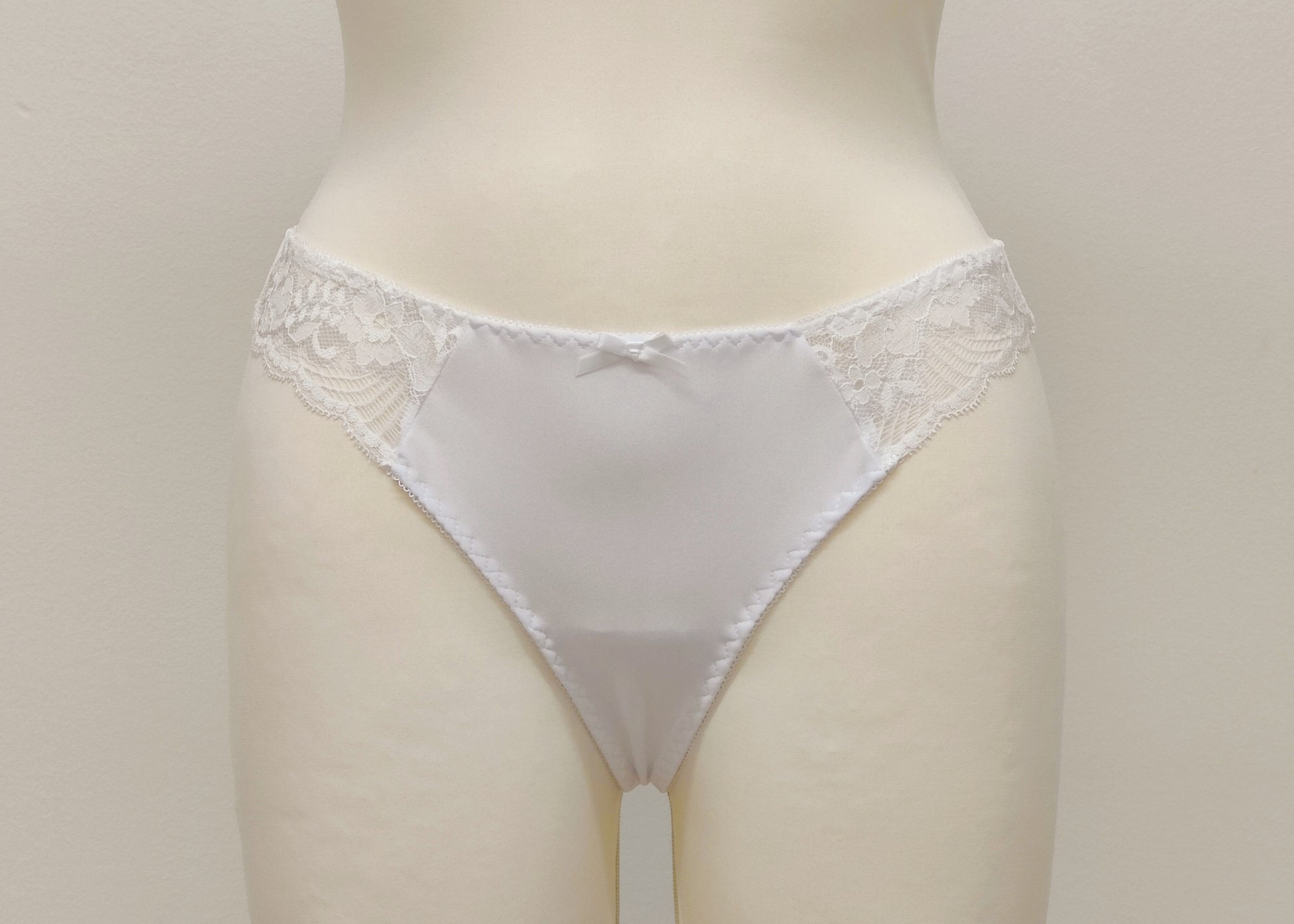 white Eve thong panties with lace side panels