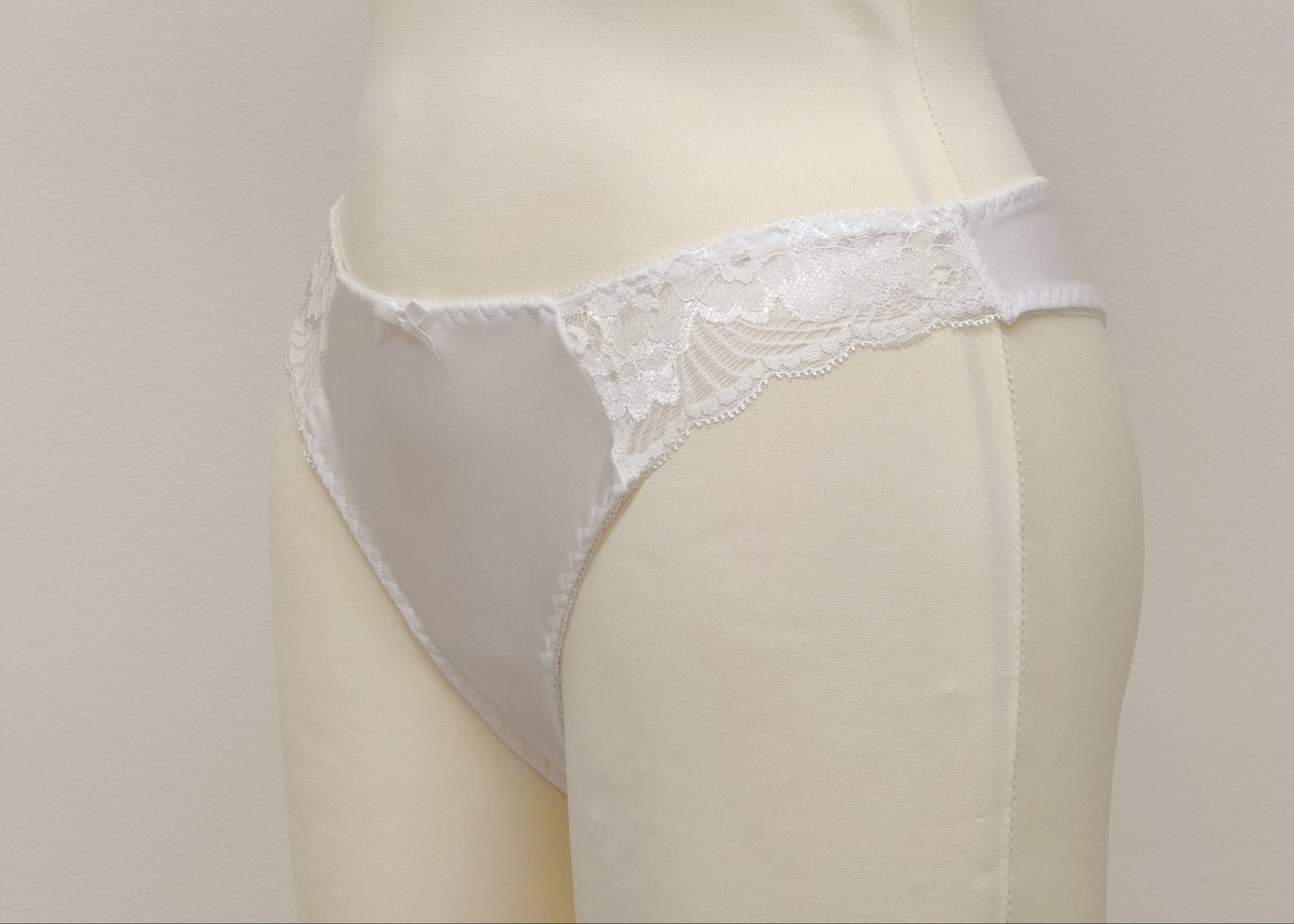 white Eve thong panties with lace side panels, side view