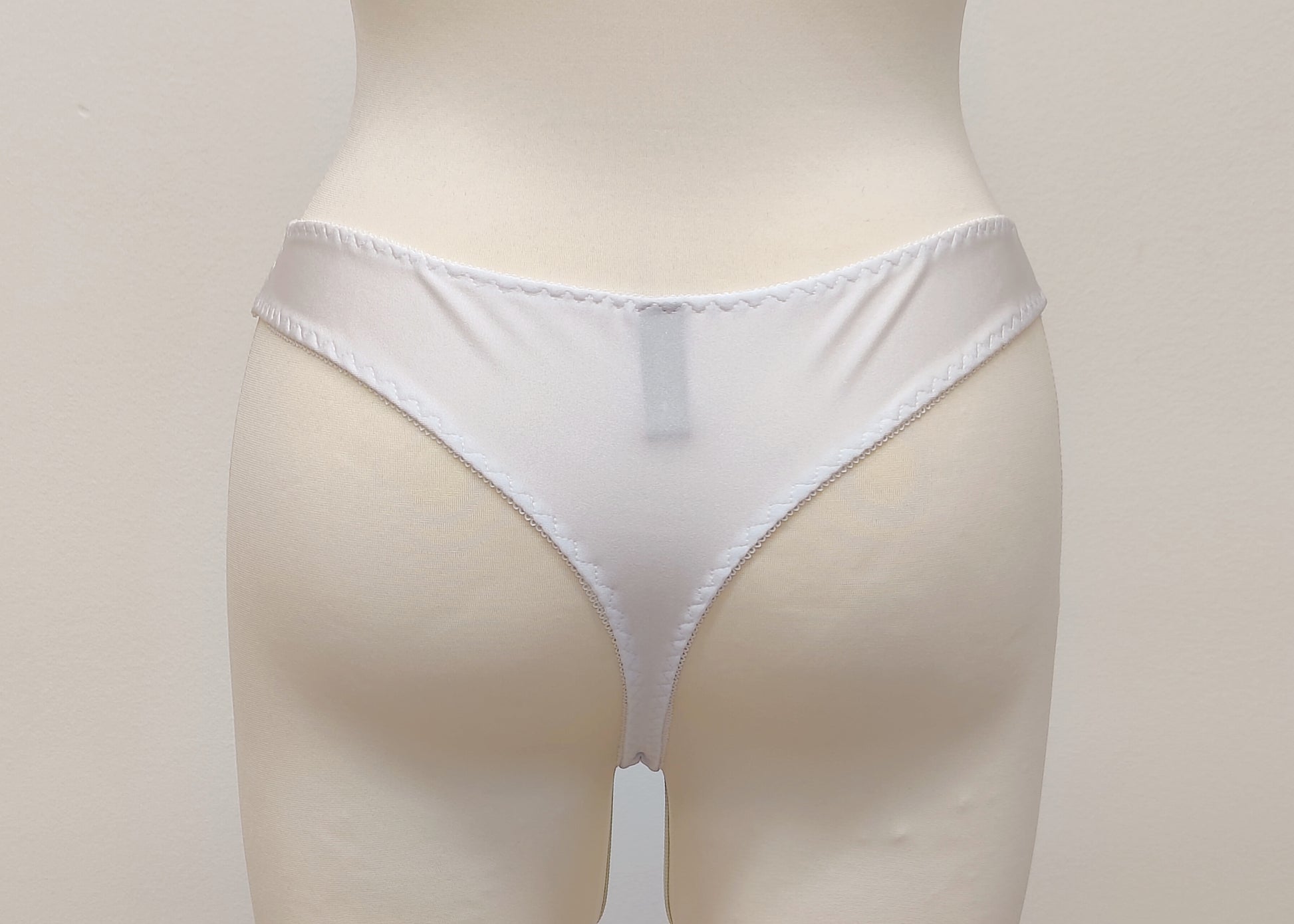 white Eve thong panties with lace side panels, back view