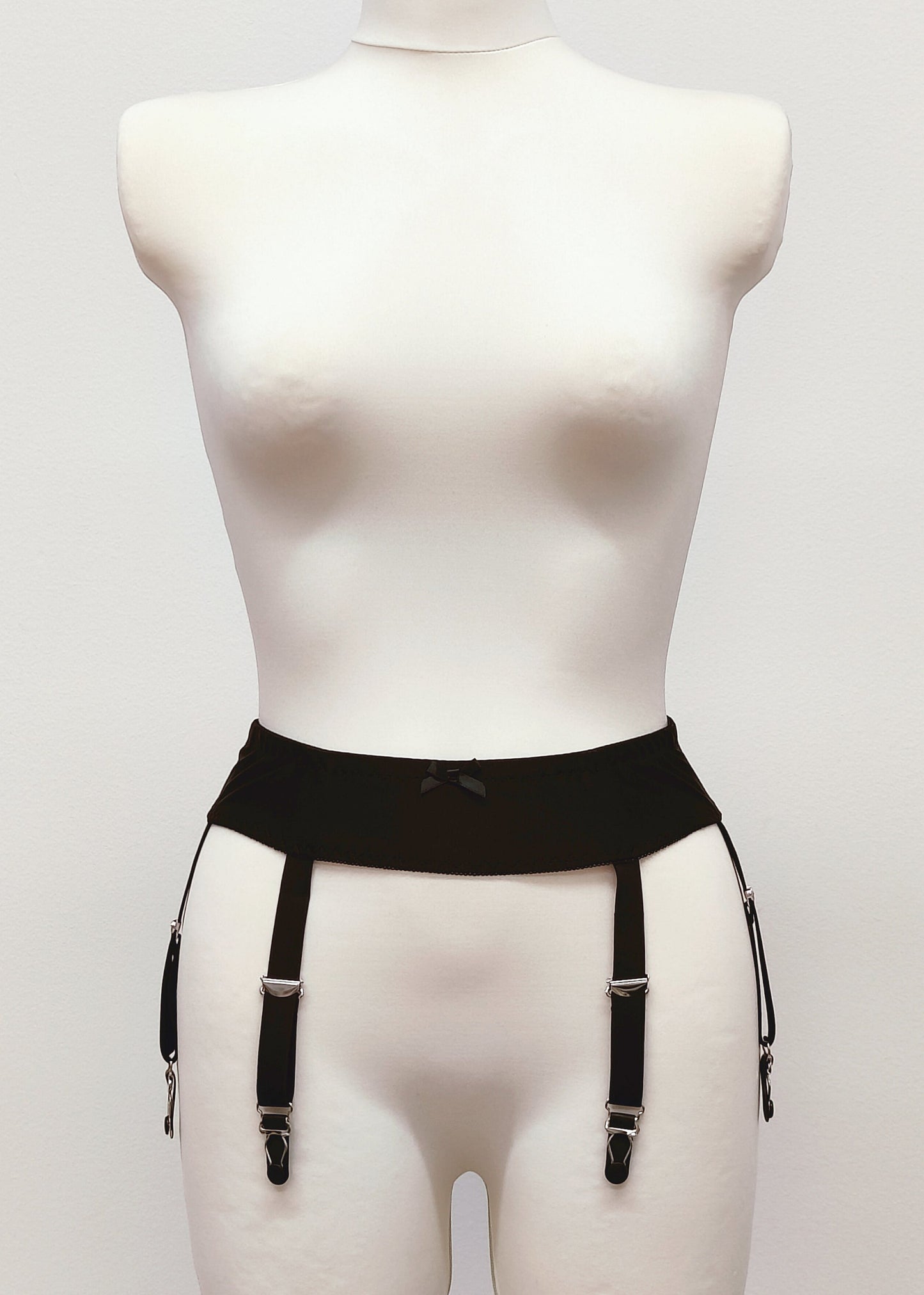 black narrow 60's style Summer garter belt with 6 straps