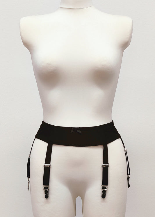 black narrow 60's style Summer garter belt with 6 straps