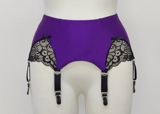 purple with black lace and 6 straps Scarlett garter belt in size S