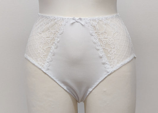 white high waist panties with lace side panels