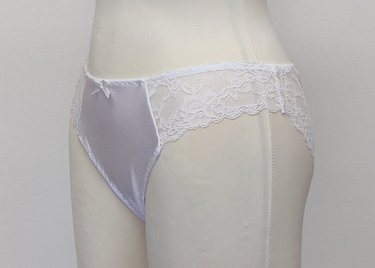 white bikini style Zigi panties with side lace panels, side view