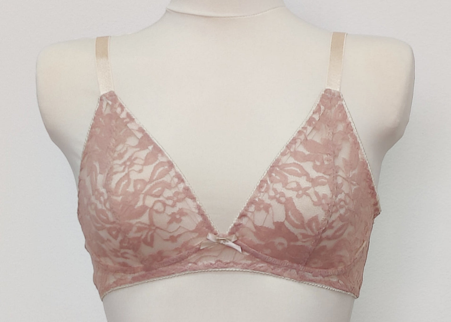 pinkish-beige soft wireless bra/bralette, made in allover stretch lace, size 36C or 80C