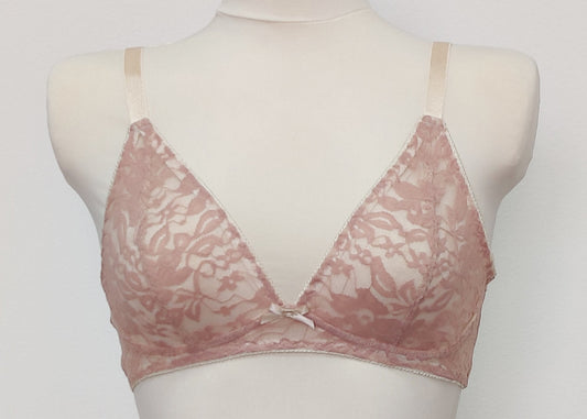 pinkish-beige soft wireless bra/bralette, made in allover stretch lace, size 36C or 80C