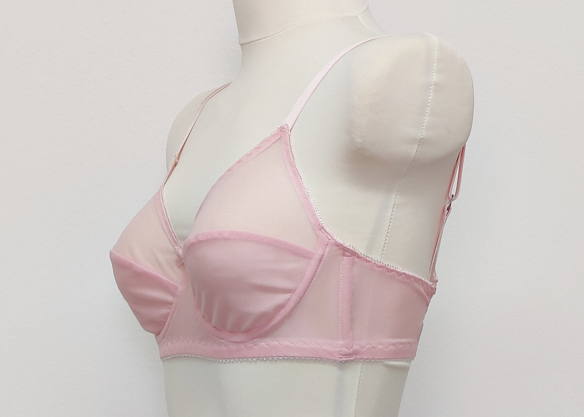 pink Sheer full cup Lily bra, Underwired, mesh Bra, side view