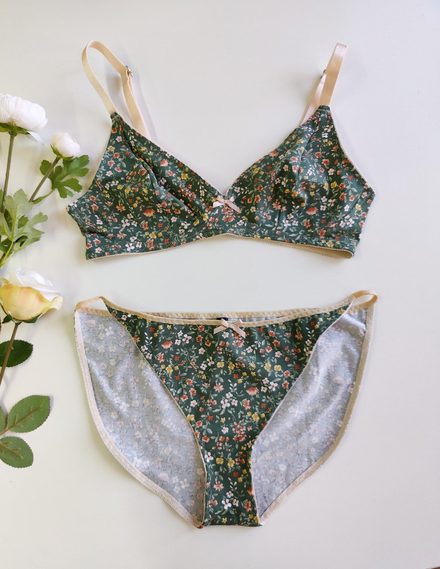 green millefleur cotton bralette