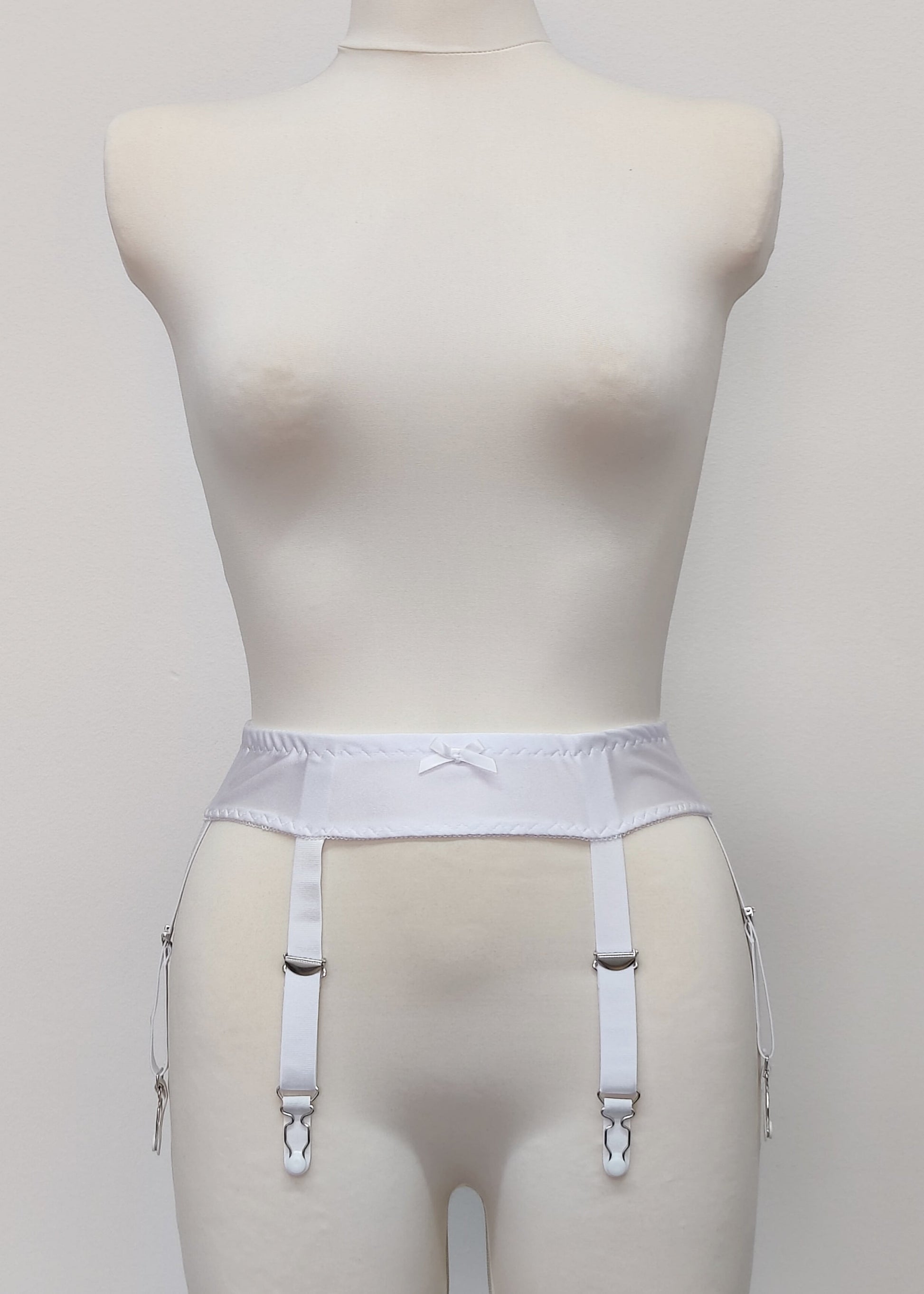 white narrow 60's style Summer garter belt with 6 straps