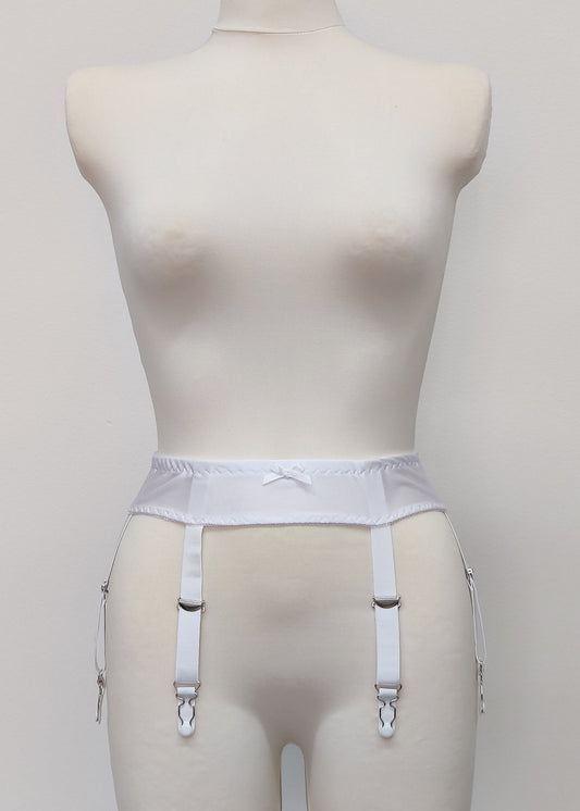 white narrow 60's style Summer garter belt with 6 straps