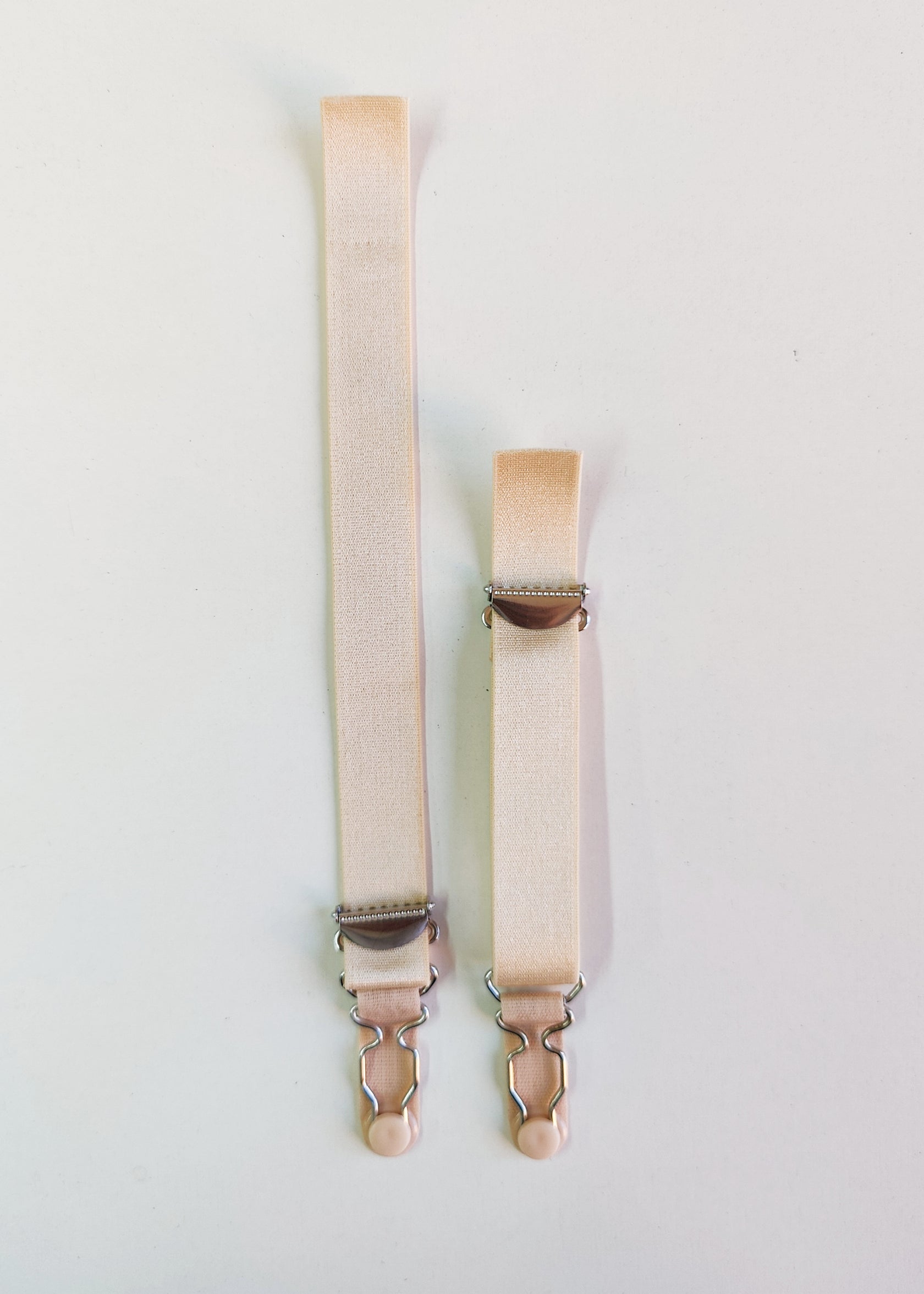 beige sew on garter straps, suspender straps