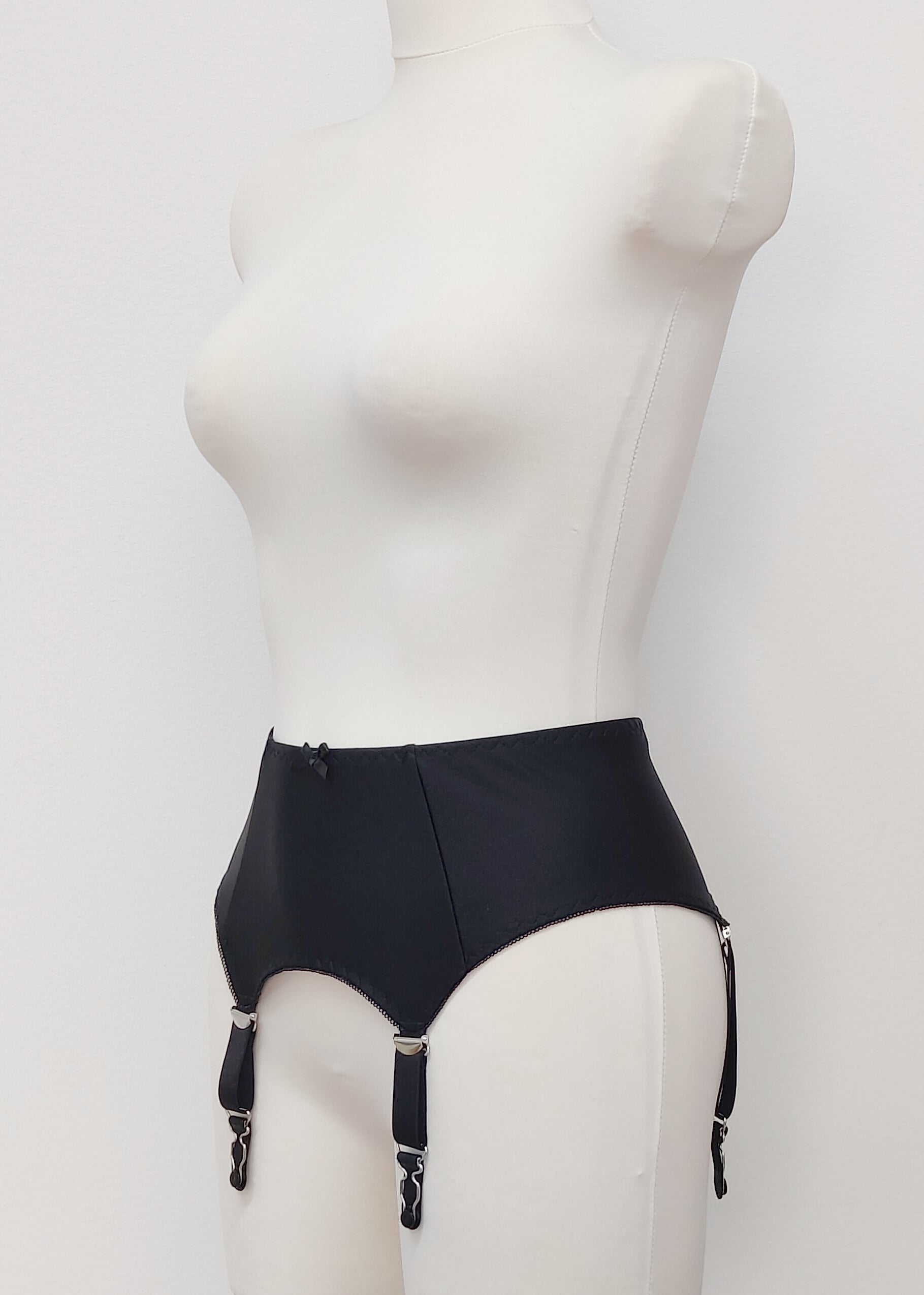 black 4 strap Greta garter belt, side view