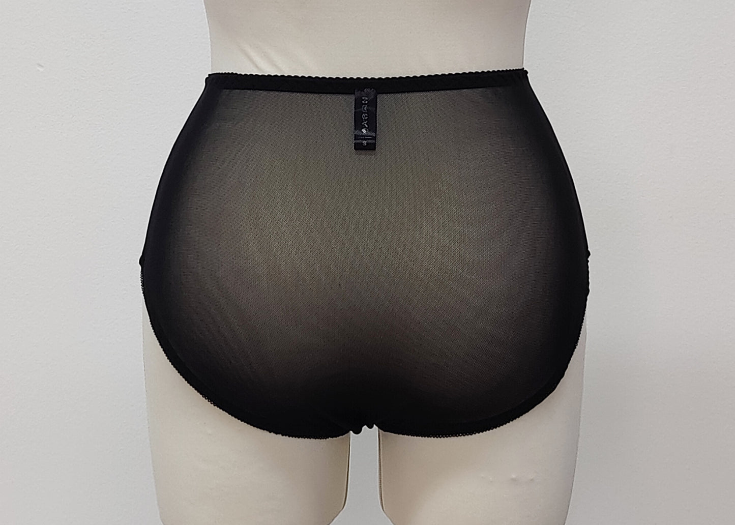 black sheer high waist Irma panties, back view