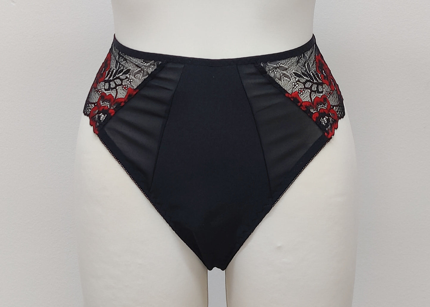 Black and Red Lace ALICE high rise Tanga Panties