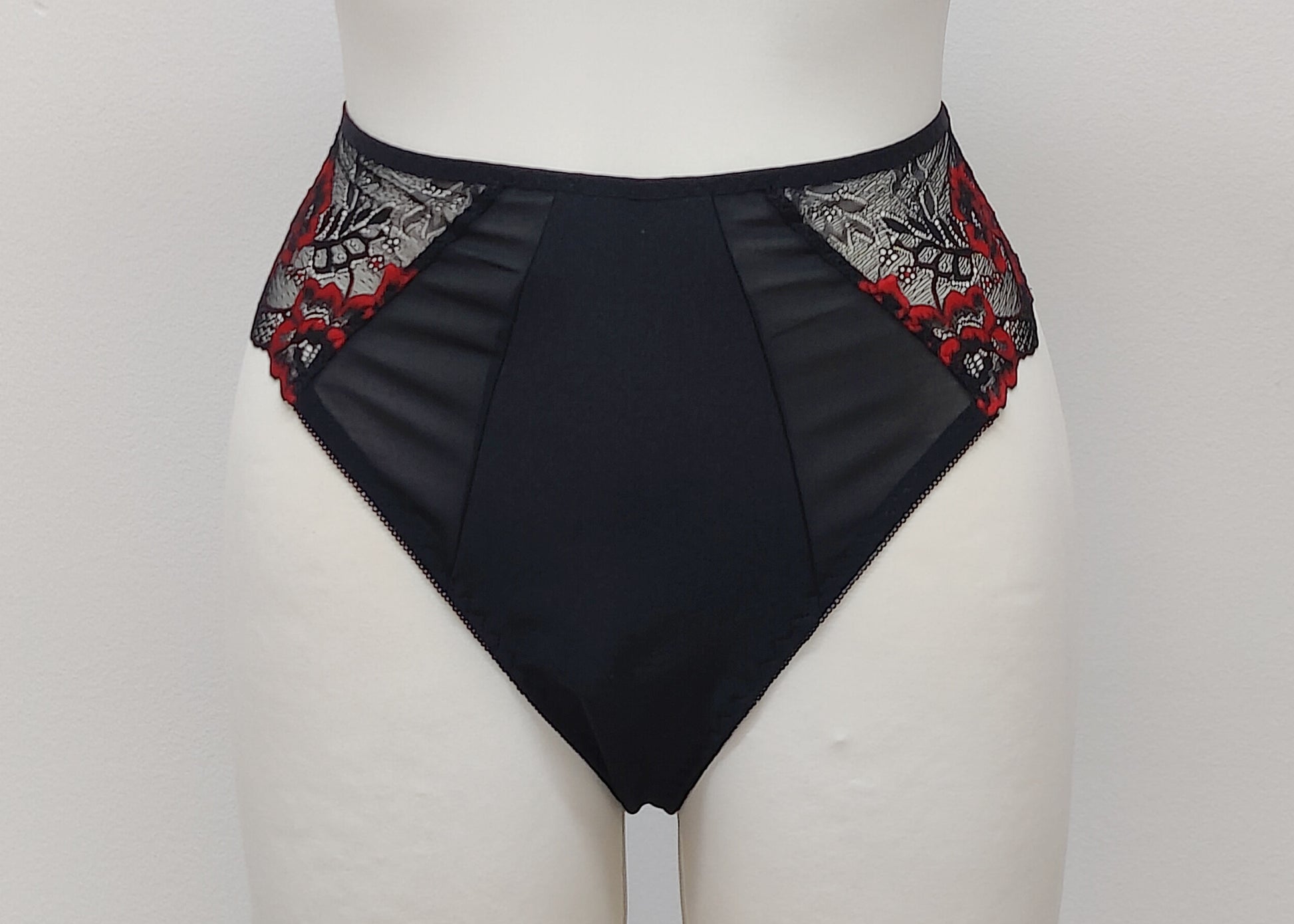 Black and Red Lace ALICE high rise Tanga Panties