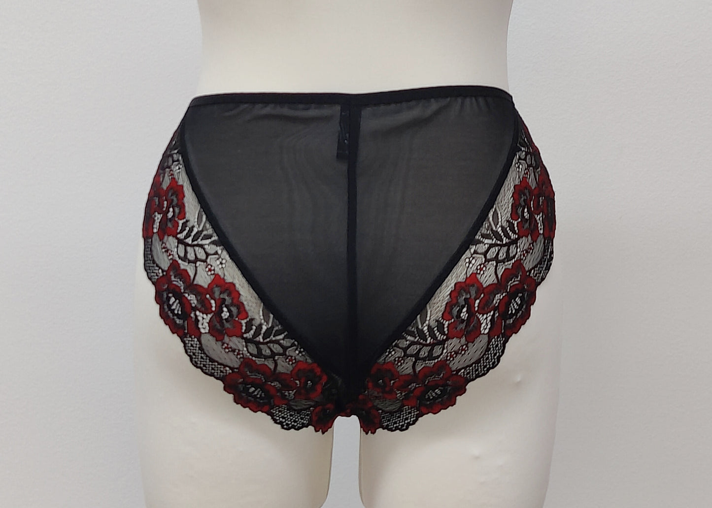 Black and Red Lace ALICE high rise Tanga Panties, back view
