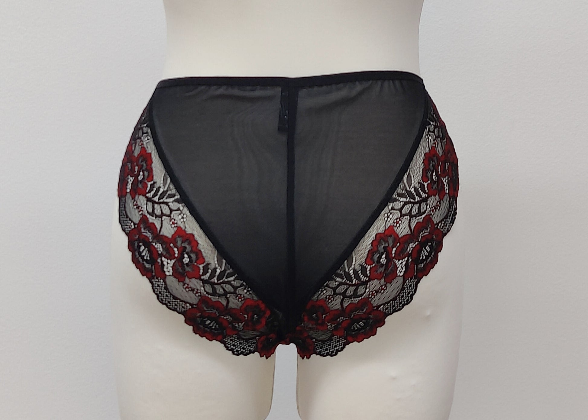 Black and Red Lace ALICE high rise Tanga Panties, back view