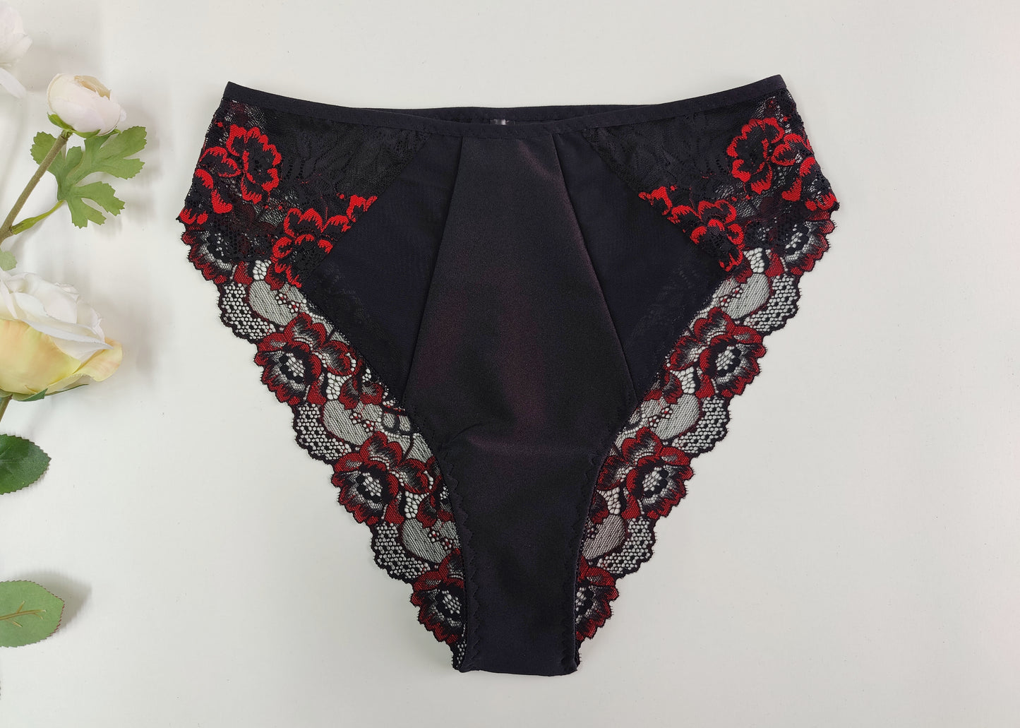 Black and Red Lace ALICE high rise Tanga Panties