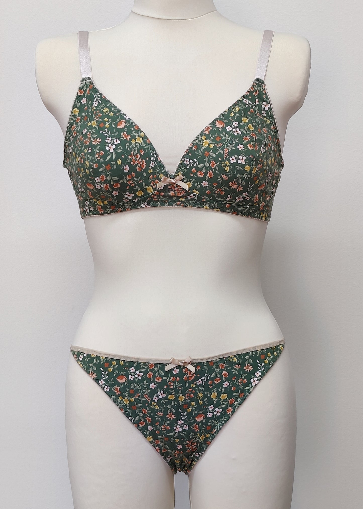 green floral cotton bralette