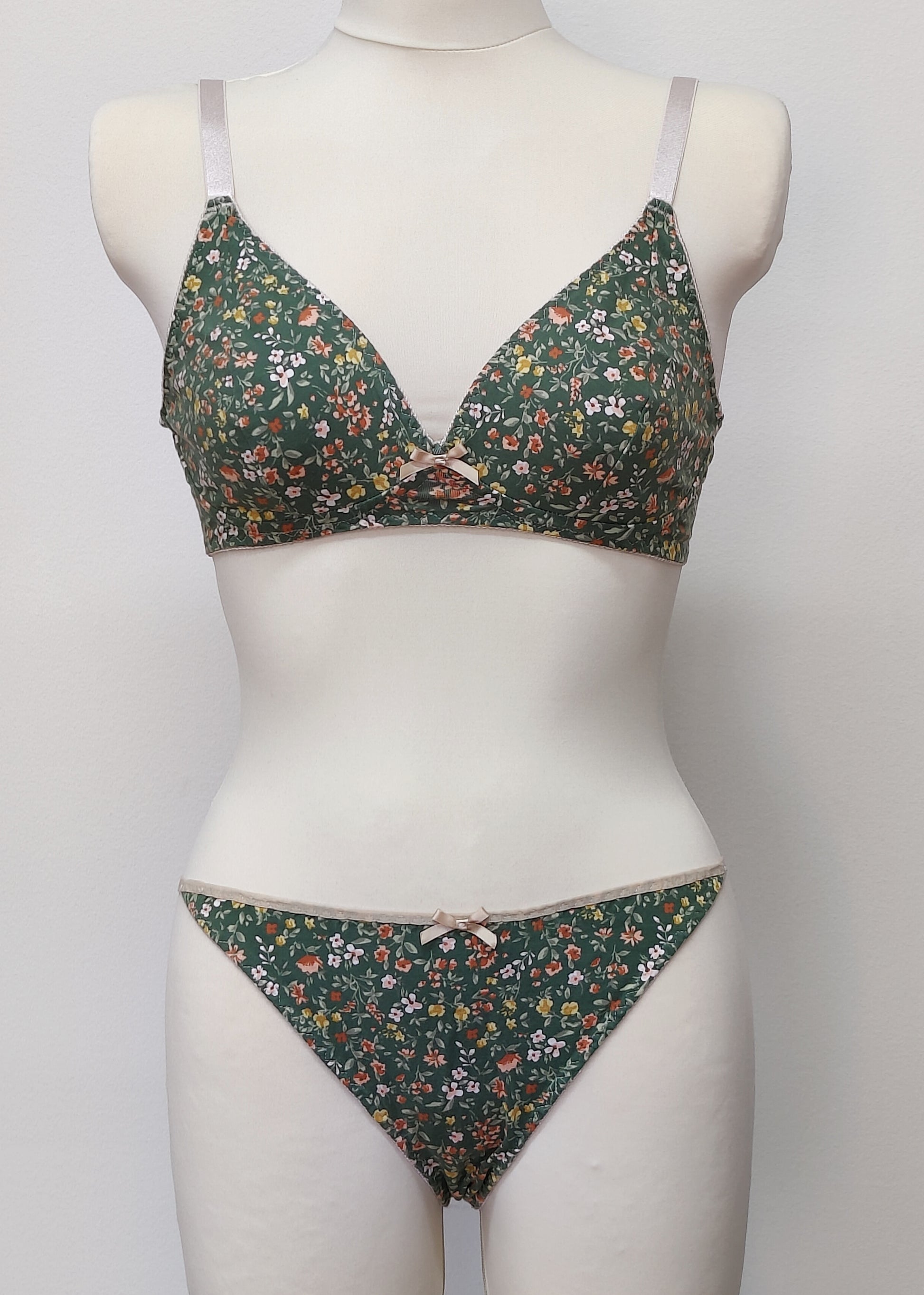 green floral cotton bralette
