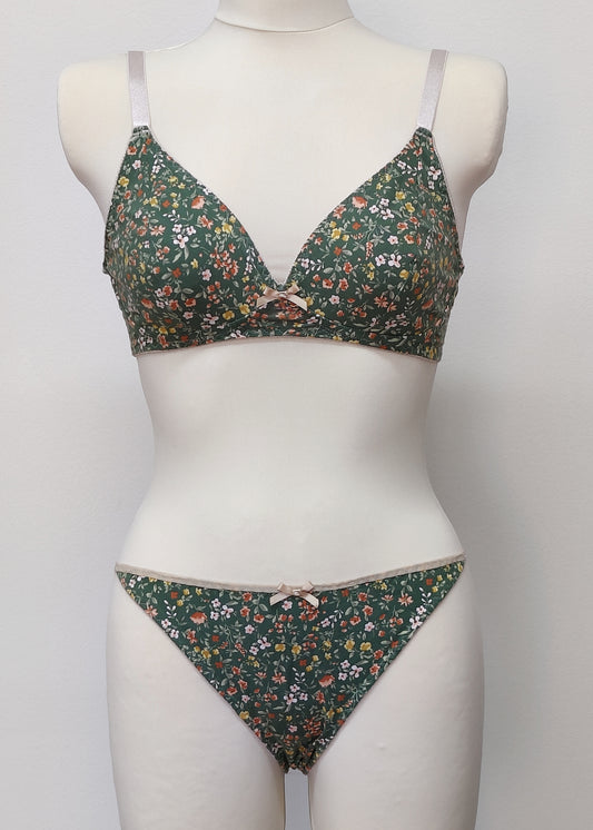 green floral cotton bralette