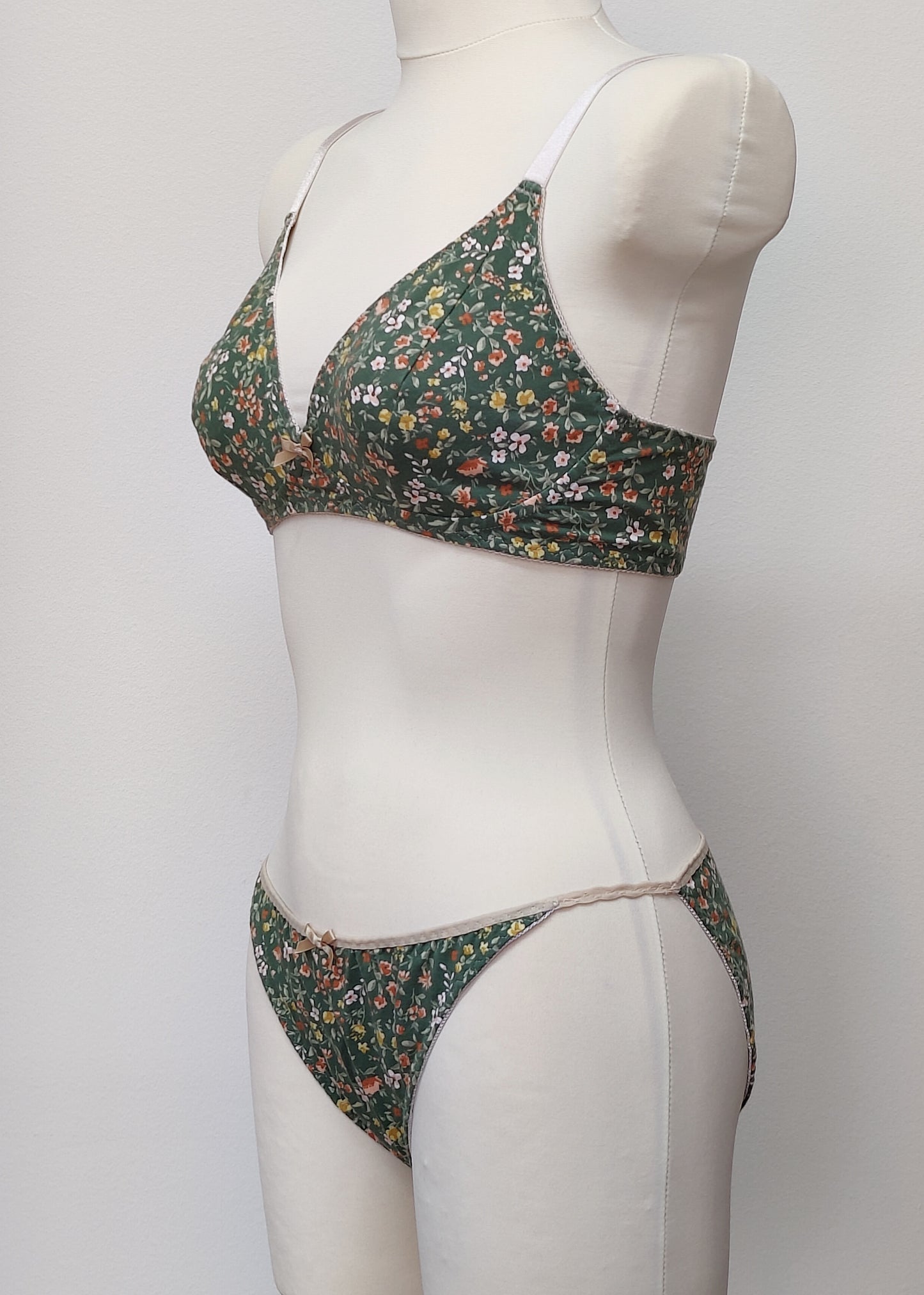 green floral cotton bralette
