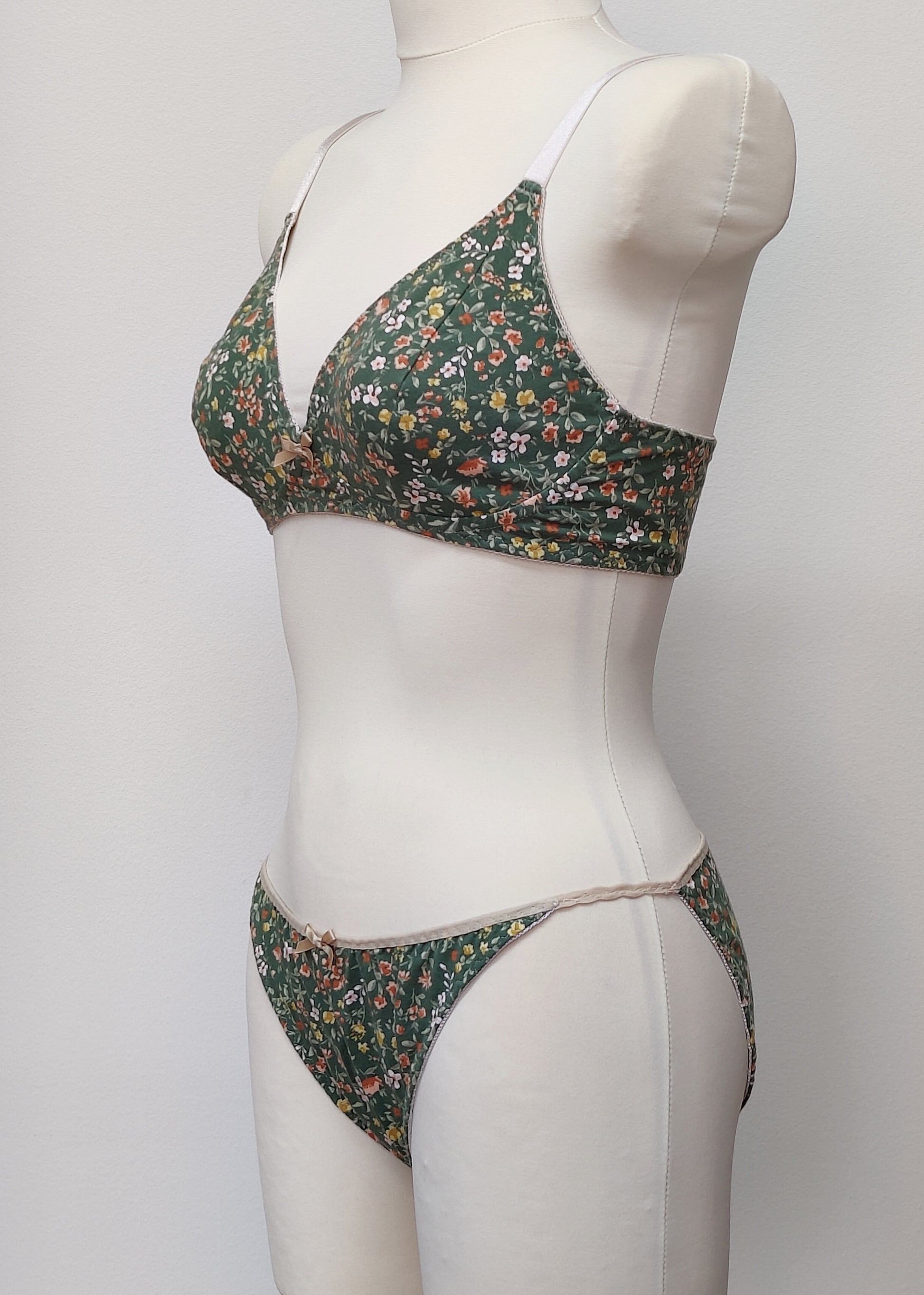 green floral cotton bralette