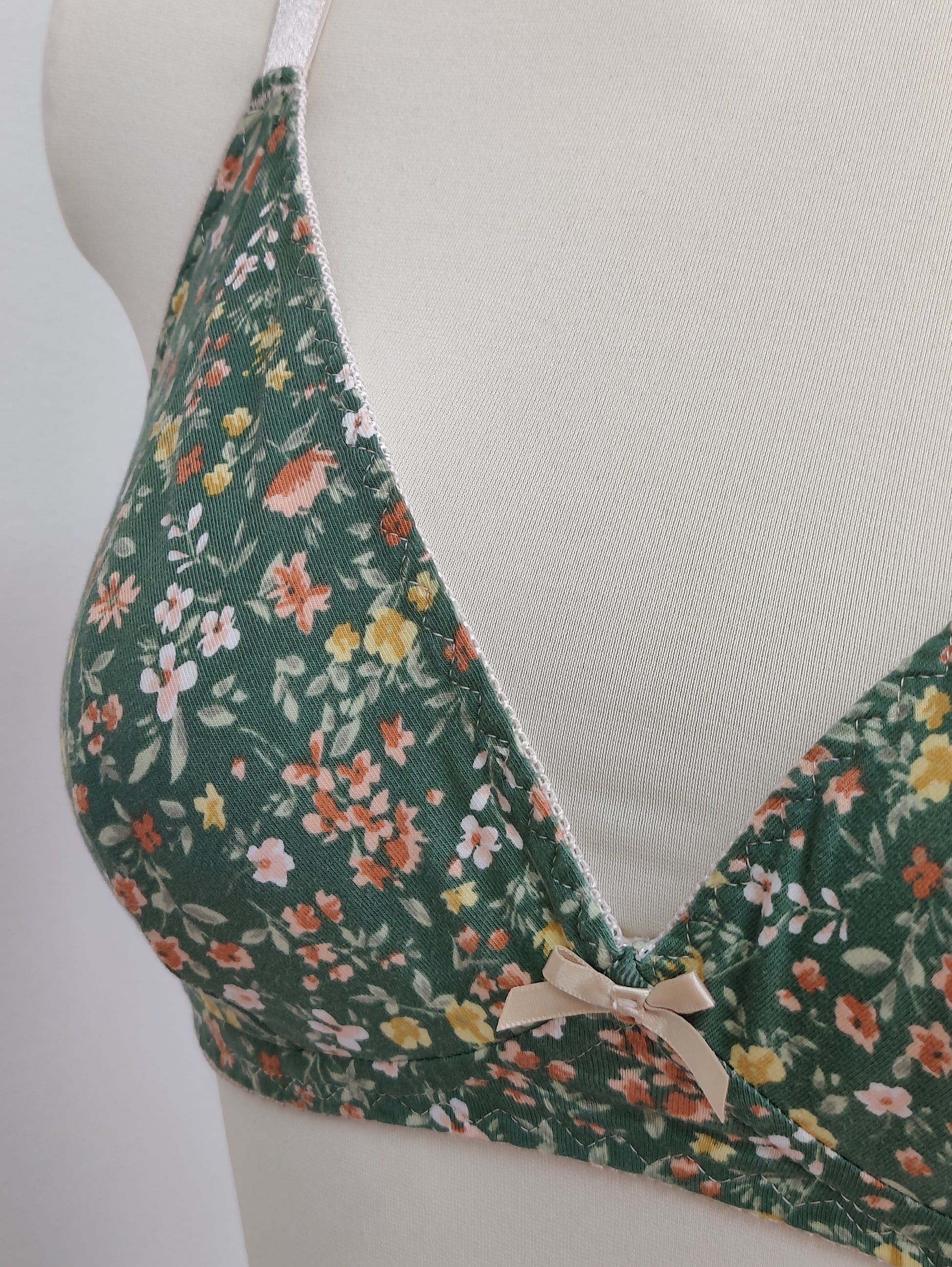 green floral cotton bralette