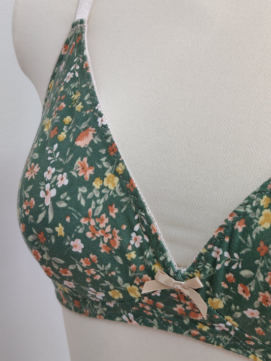 green floral cotton bralette