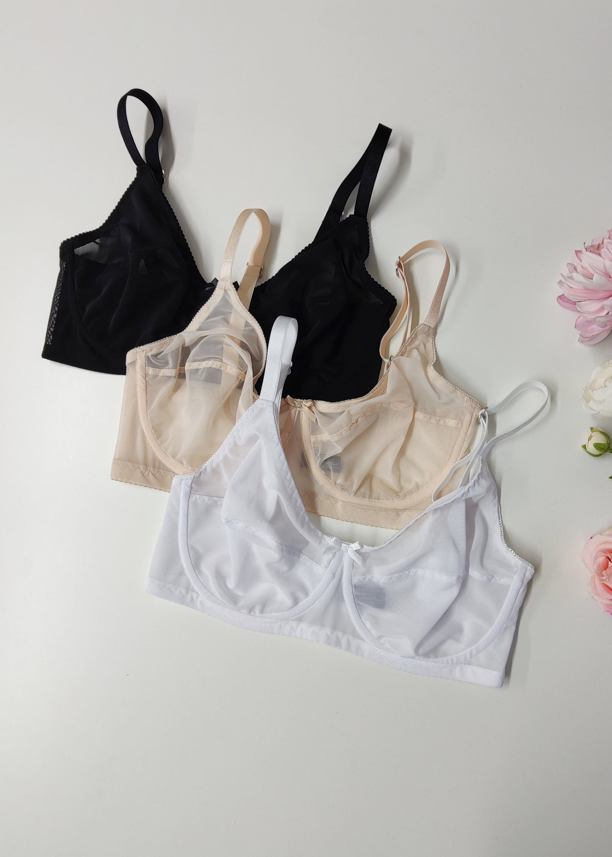 Beige, black and white Sheer soft Underwired mesh Lily Bra