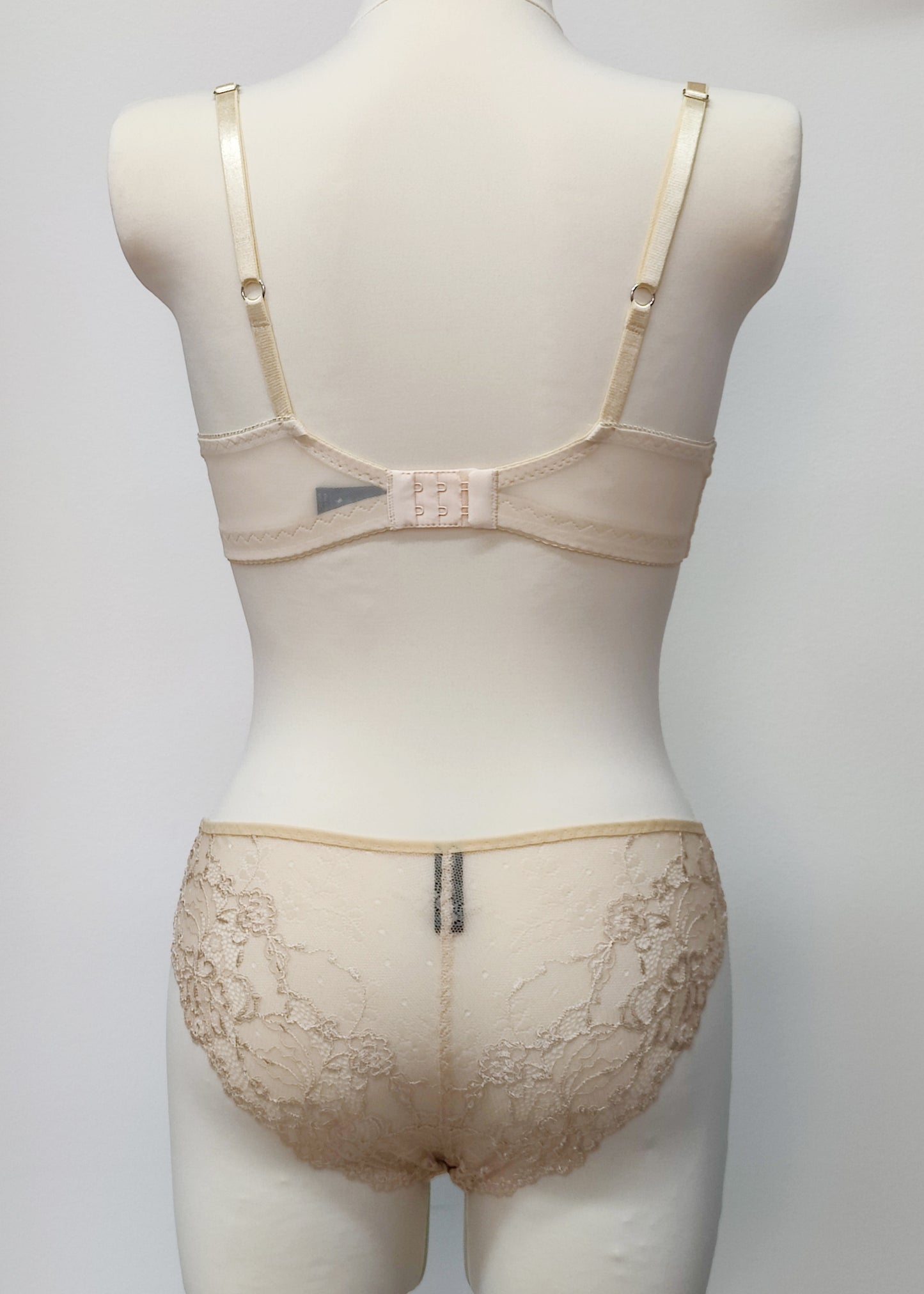 beige lace soft bralette, back view
