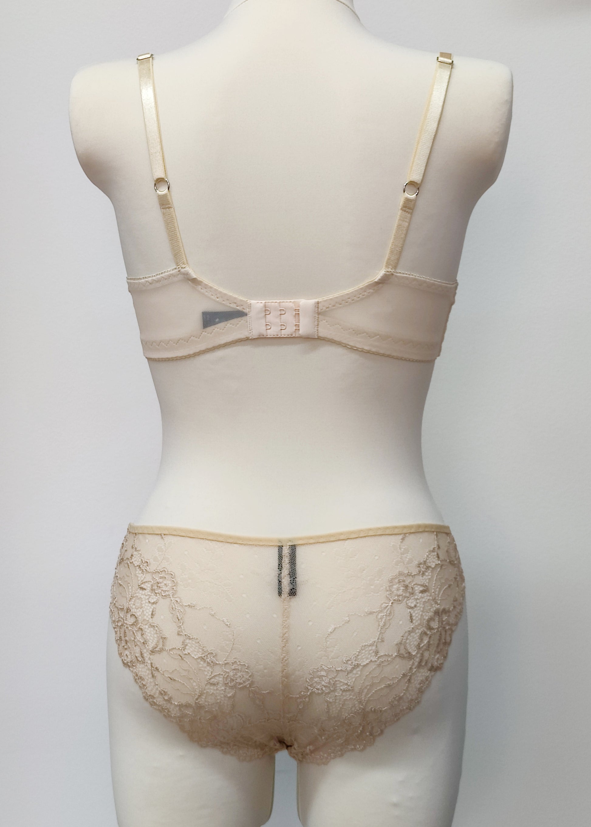 beige lace soft bralette, back view
