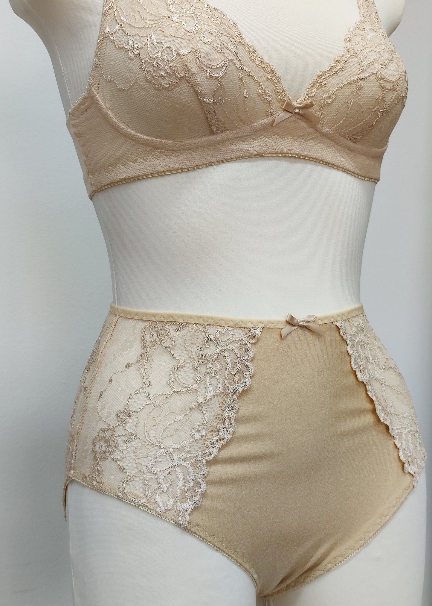 beige high waist panties with lace side panels, with matching Coco bralette