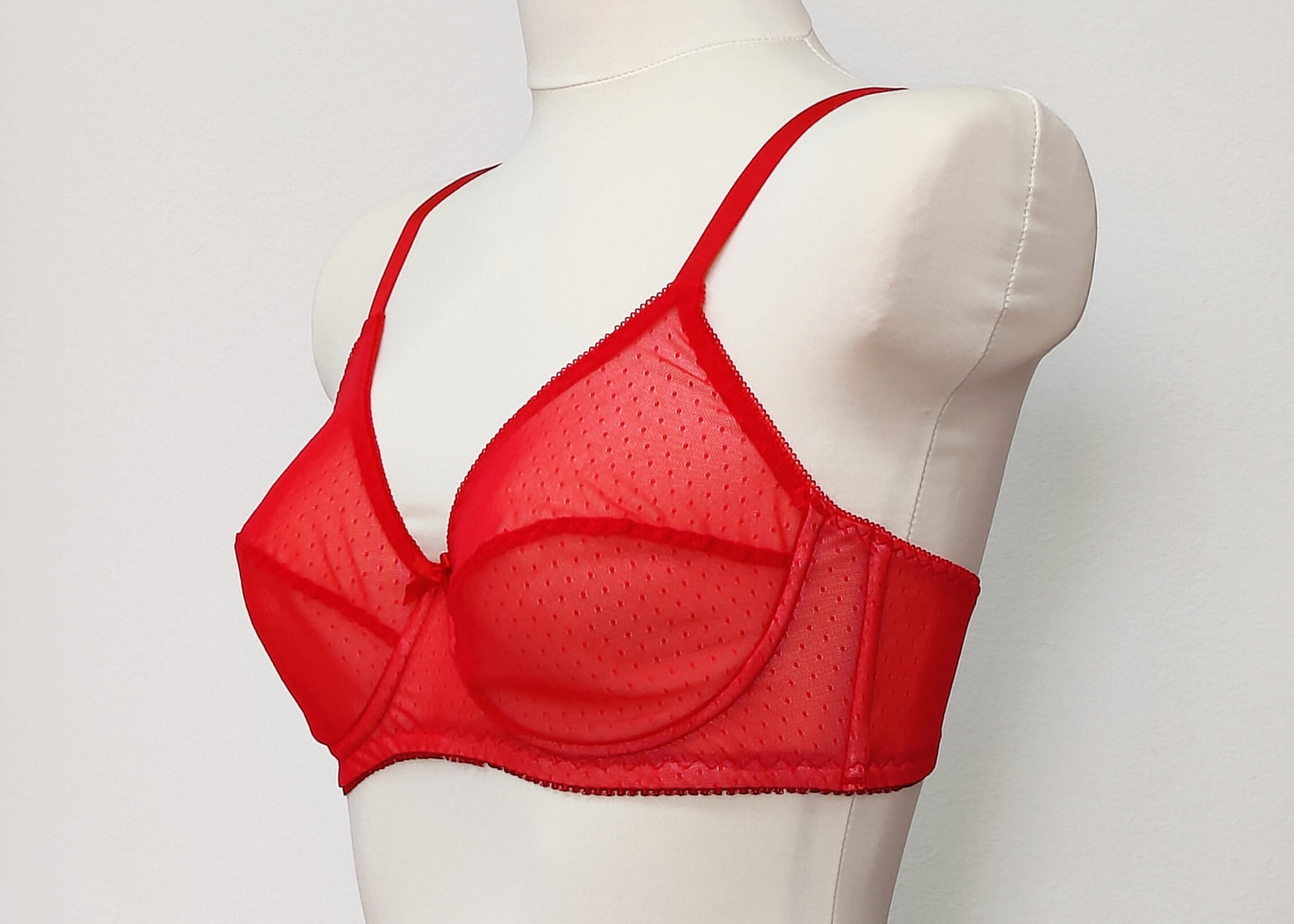red Sheer full cup Lily bra, Underwired, mesh Bra, side view