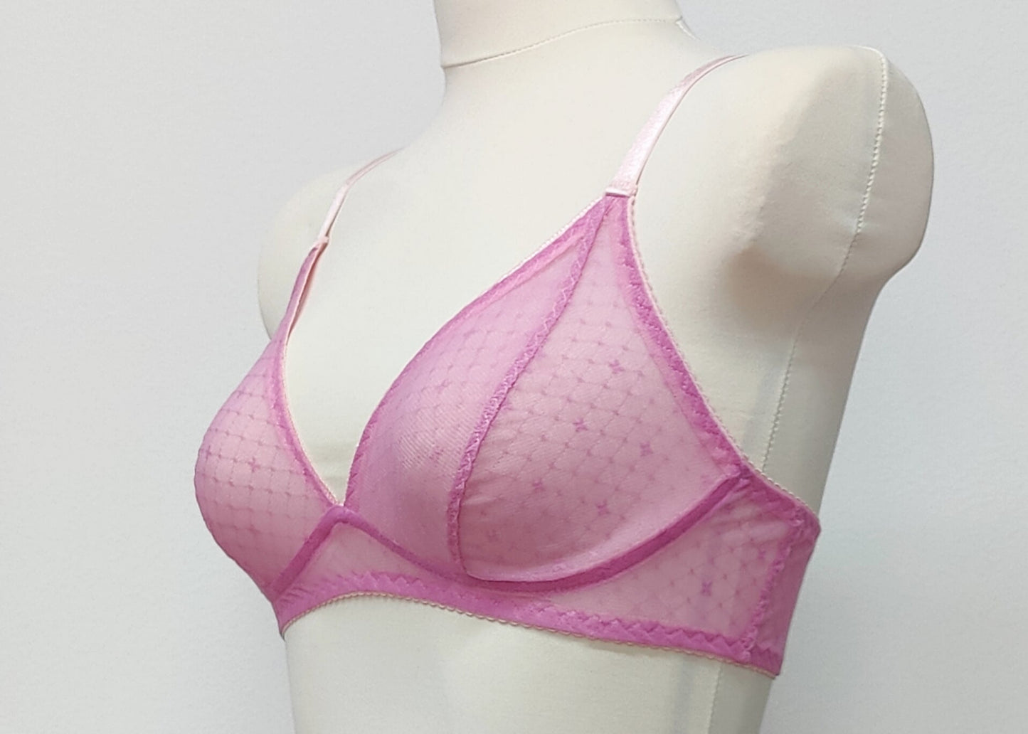 Fuchsia pink sheer Chloe bra/bralette, side view