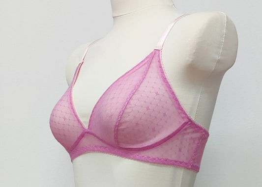 Fuchsia pink sheer Chloe bra/bralette, side view
