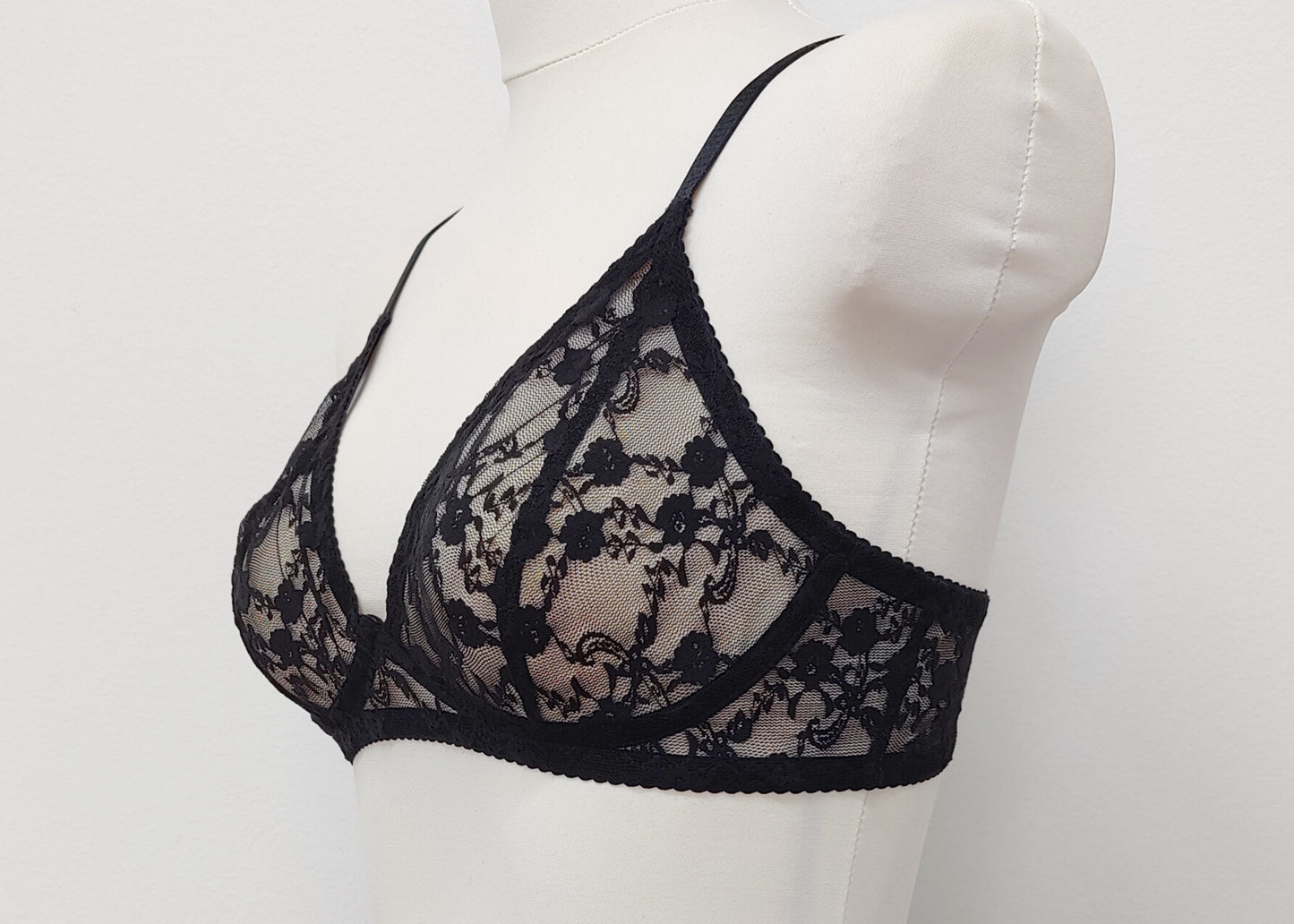 black sheer allover lace Chloe bralette , side view