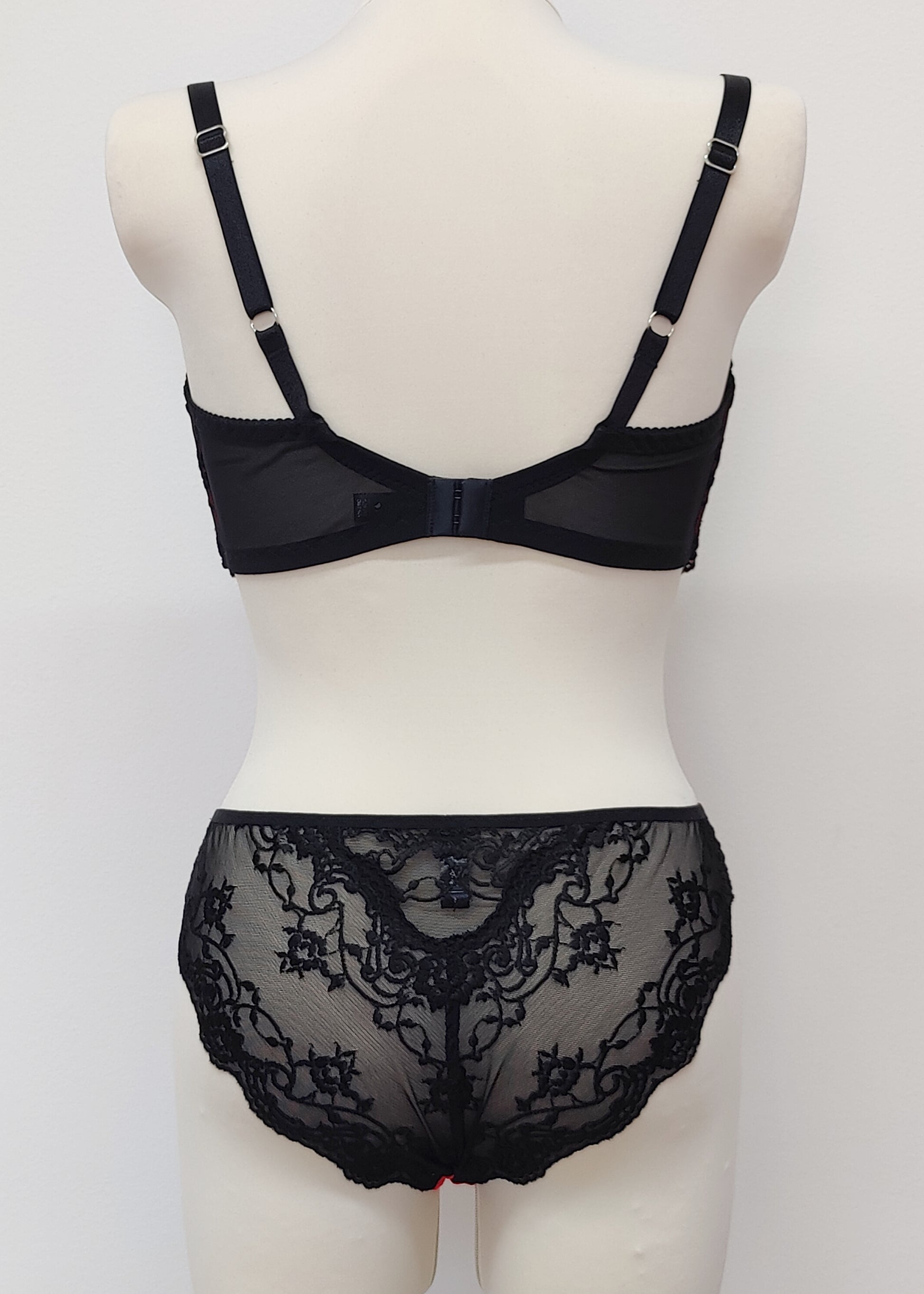 tanga panties/knickers with black lace, shown with bra