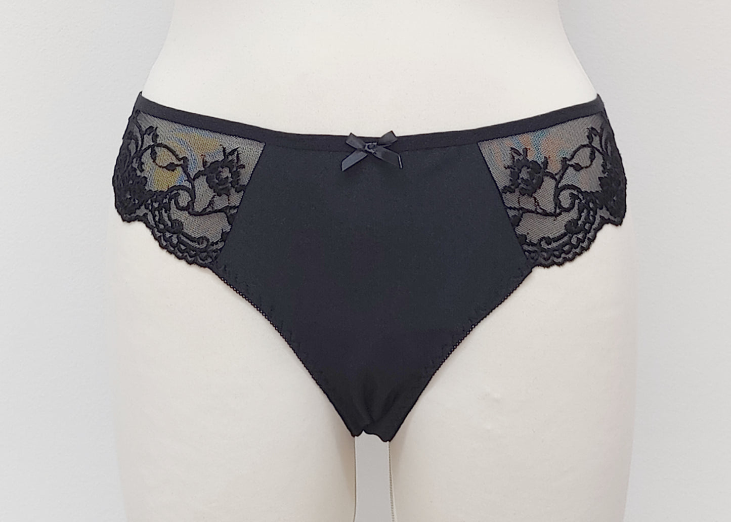 black bikini style Zigi panties with side and back lace panels