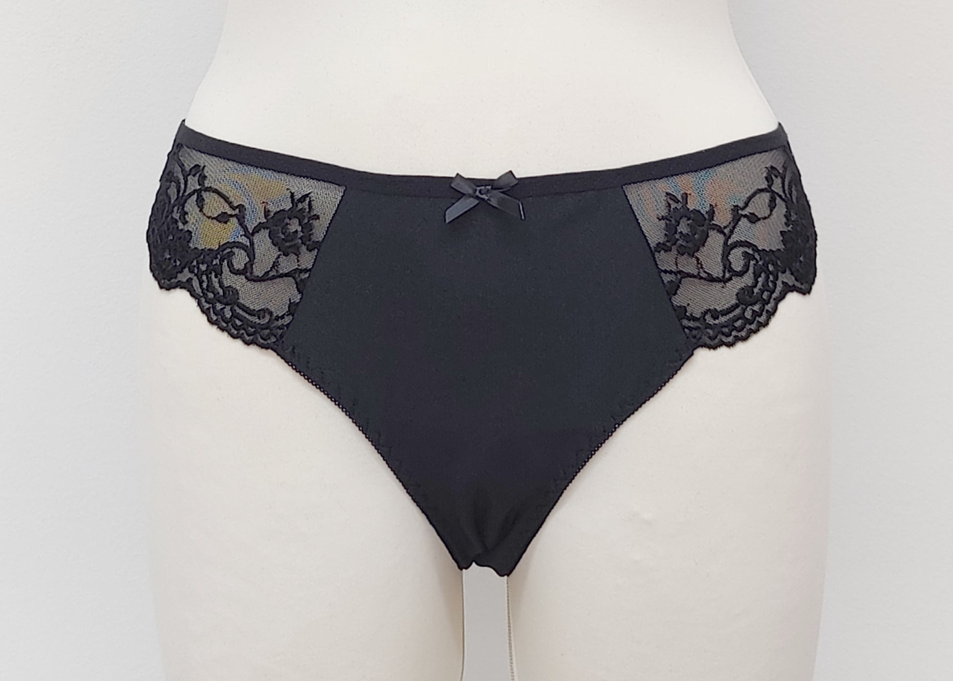 black bikini style Zigi panties with side and back lace panels